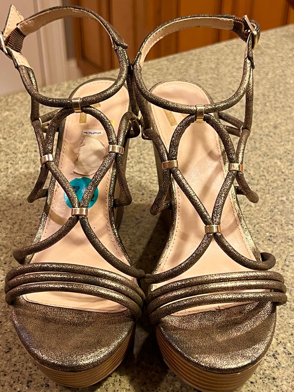 Metallic Bronze Strappy Platform Sandals - Women